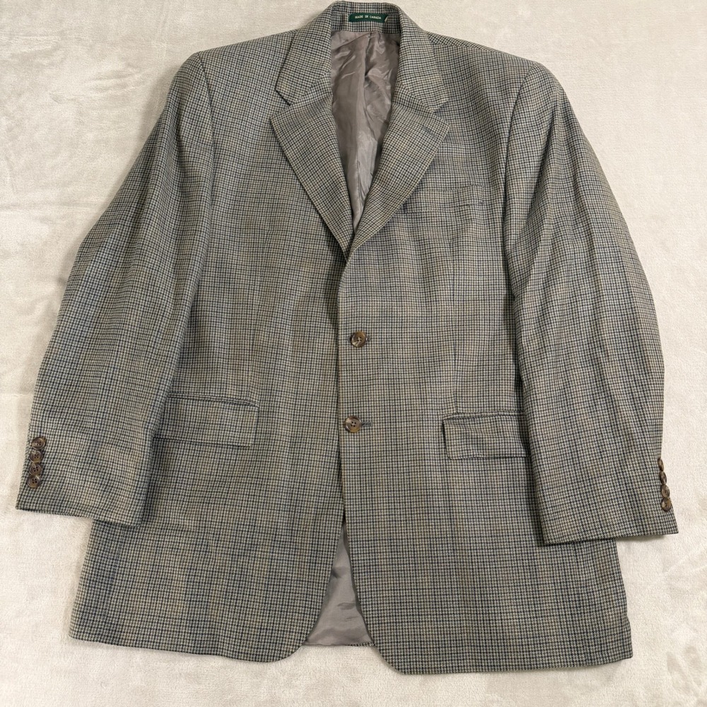 Vintage Lauren Ralph Lauren Mens 42L Silk Wool Houndstooth Blazer Sport Coat